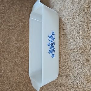 Vintage Anchor Hocking/Fire King Milk Glass Blue Cornflower Loaf Dish T13